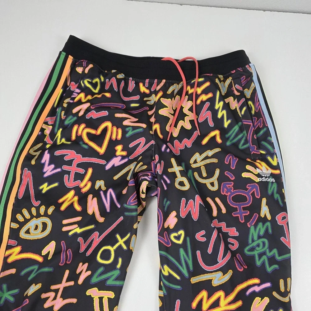 Adidas Track Pants Mens Large Multicolor Scribble Print Joggers Side Stripe - Picture 2 of 14